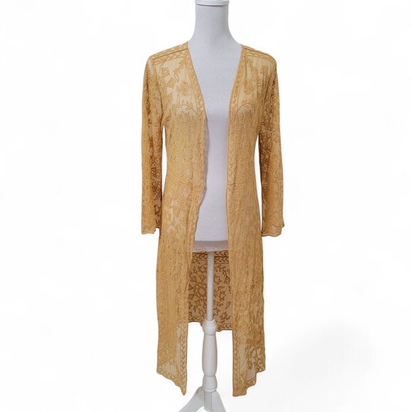 Miss Chievous Size M Golden Yellow (Deep Goldenrod) Kimono Duster Lace Embroider - Picture 1 of 10